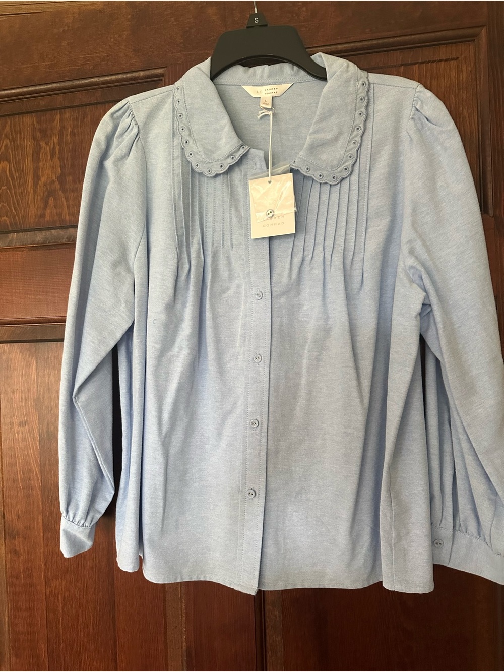 LC Lauren Conrad Pale Blue Eyelet Peter Pan Collar Button-Up Shirt